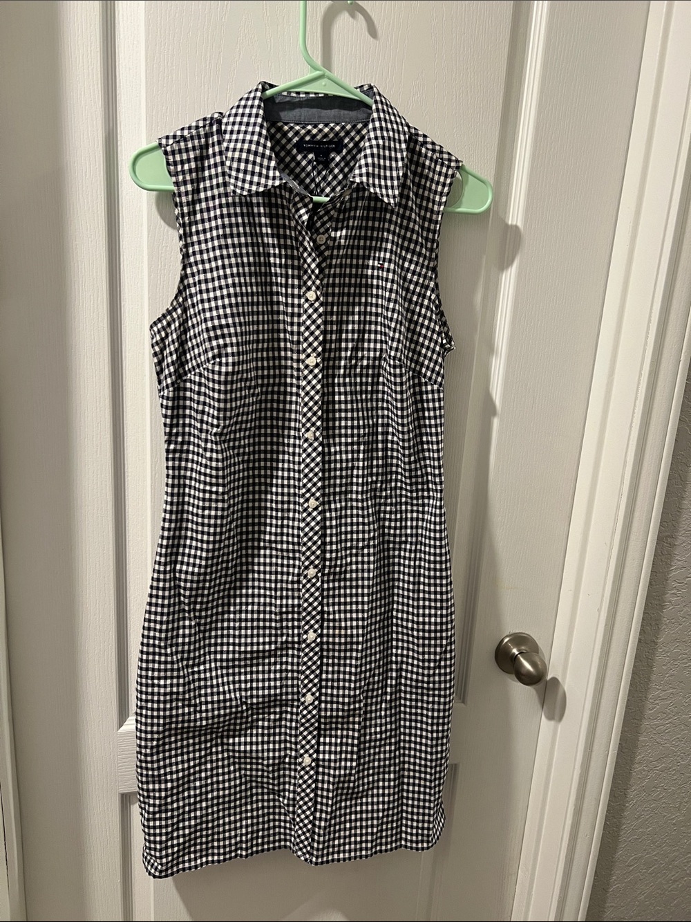 Tommy Hilfiger Sleeveless Black & White Gingham Button-down Dress